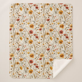 Rustieke Wildflowers - Boho Herfst Bloemenpatroon Sherpa Deken