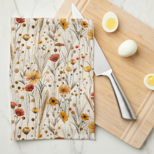 Rustieke Wildflowers - Boho Herfst Bloemenpatroon Theedoek (Quarter Fold)