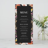 Rustieke Wildflowers Donkere Bloemen Zwarte Huweli Menu (Staand voorkant)