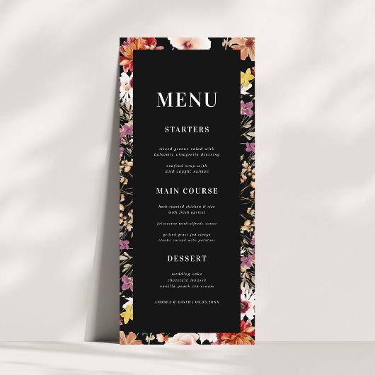 Rustieke Wildflowers Donkere Bloemen Zwarte Huweli Menu