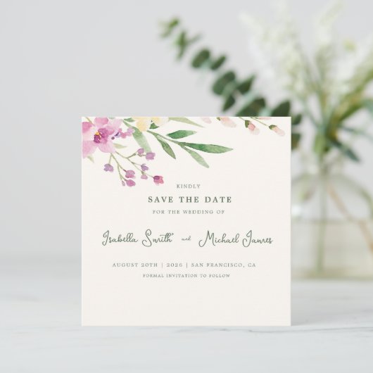 Rustieke Wildflowers Floral Wedding Save the Date (Staand voorkant)