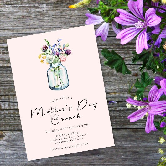 Rustieke Wildflowers Mason Jar Moederdag Brunch Kaart