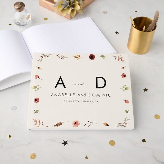 Rustieke Wildflowers Monogram Elegante Herfst Trou Gastenboek (Voorkant open)