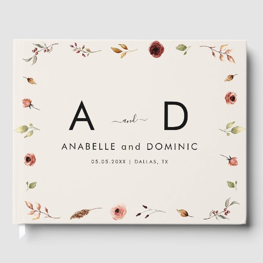 Rustieke Wildflowers Monogram Elegante Herfst Trou Gastenboek (Voorkant)