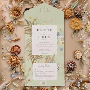Rustieke Wildflowers Monogram Lichtgroen Geen Dine All In One Uitnodiging