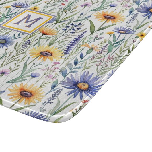 Rustieke Wildflowers Waterverf Monogrammed Snijplank (Hoek)