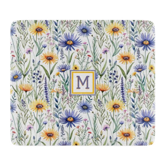 Rustieke Wildflowers Waterverf Monogrammed Snijplank (Voorkant)