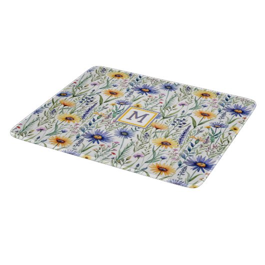 Rustieke Wildflowers Waterverf Monogrammed Snijplank (Hoek)