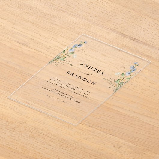 Rustieke Wildflowers Waterverf Transparant Wedding Acryl Uitnodigingen (Laagn)