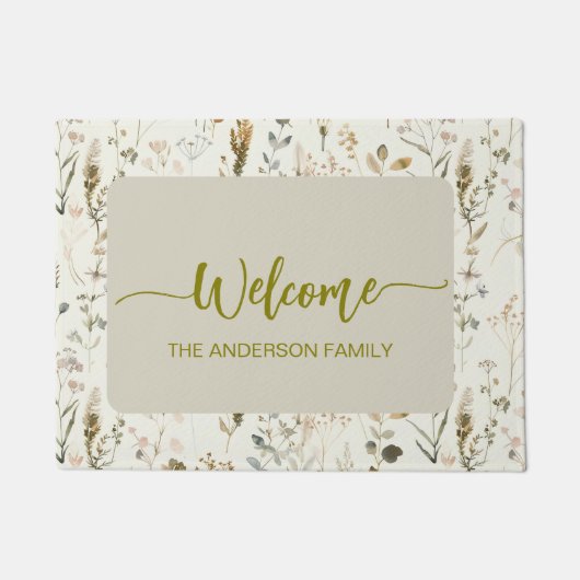 Rustieke Wildflowers Welkom gepersonaliseerd Deurmat (Voorkant)