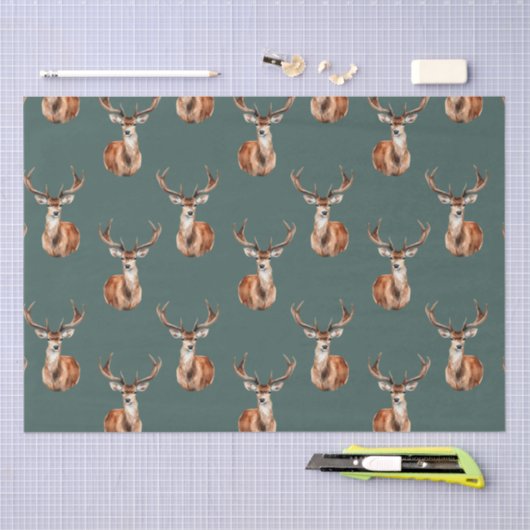 Rustieke Wildlife Herten Groene Waterverf Tissuepapier (Craft)