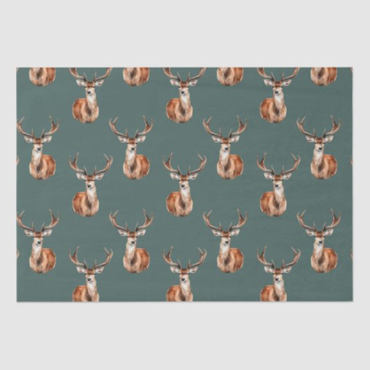 Rustieke Wildlife Herten Groene Waterverf Tissuepapier (Voorkant)