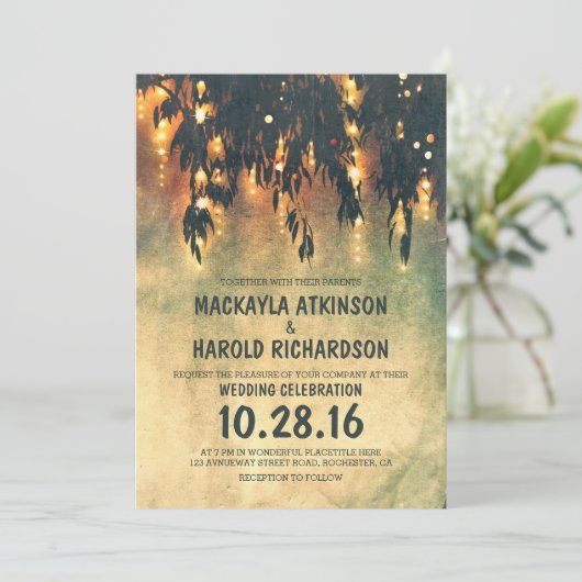  rustieke wilgenboom lichten bruiloft uitnodiginge kaart (Staand voorkant)