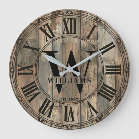 Rustieke Williams Familie Monogram Klok | Hout-Uit (Voorkant)
