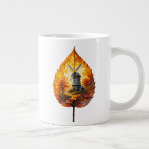 Rustieke windmolen in de herfst gloed grote koffiekop