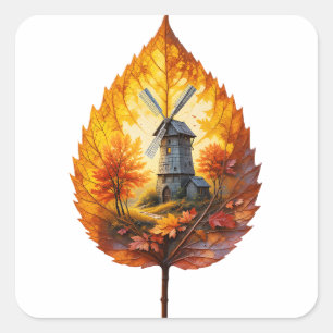 Rustieke windmolen in de herfst gloed vierkante sticker