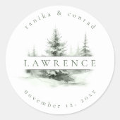 Rustieke Winter Achternaam Bos Groen ID1049 Ronde Sticker (Voorkant)