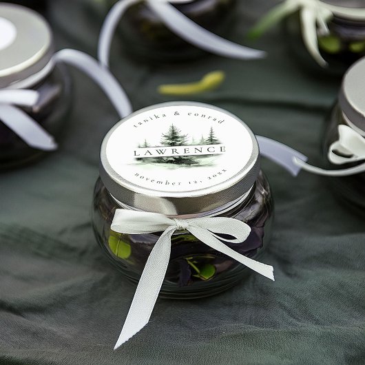 Rustieke Winter Achternaam Bos Groen ID1049 Ronde Sticker