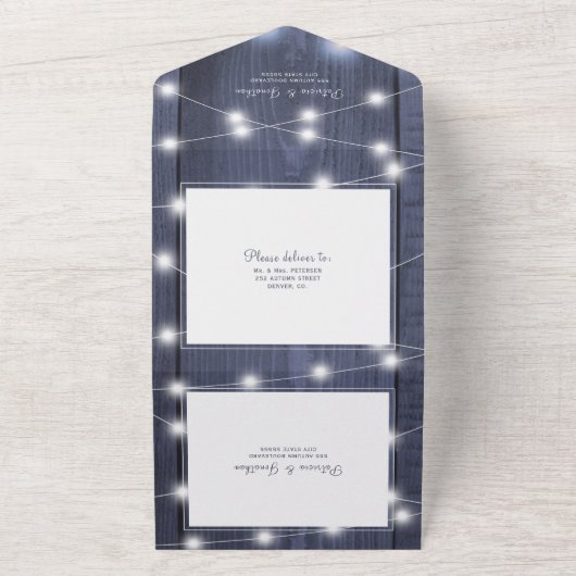 Rustieke winter alles in één bruiloft rsvp all in one uitnodiging (Buitenkant)