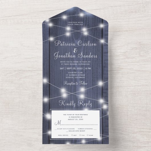 Rustieke winter alles in één bruiloft rsvp all in one uitnodiging (Binnen)