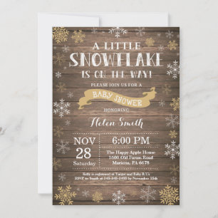 Rustieke Winter Baby Shower Gouden Sneeuwvlok Kaart