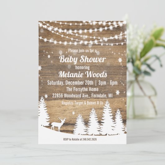 Rustieke Winter Baby shower uitnodiging (Staand voorkant)