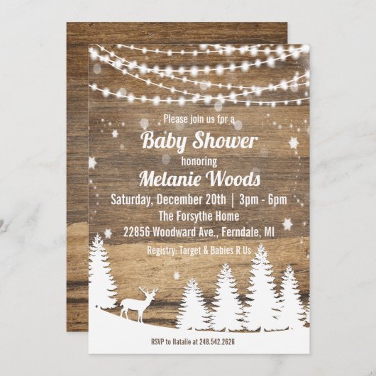 Rustieke Winter Baby shower uitnodiging (Voorkant / Achterkant)