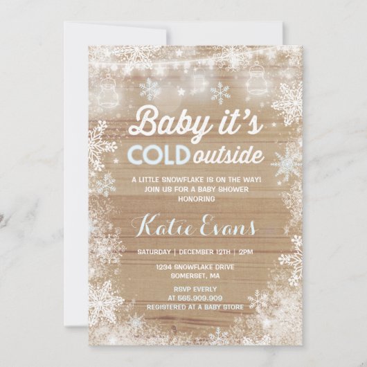 Rustieke winter baby shower uitnodiging blauw & wi (Voorkant)