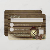 Rustieke Winter Barn Hout en Lantaarn Reactie RSVP Kaartje (Voorkant / Achterkant)