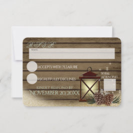 Rustieke Winter Barn Hout en Lantaarn Reactie RSVP Kaartje