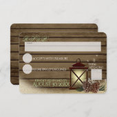 Rustieke Winter Barn Hout en Lantaarn Reactie RSVP Kaartje (Voorkant / Achterkant)