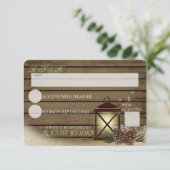 Rustieke Winter Barn Hout en Lantaarn Reactie RSVP Kaartje (Staand voorkant)