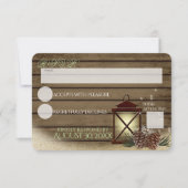 Rustieke Winter Barn Hout en Lantaarn Reactie RSVP Kaartje (Voorkant)