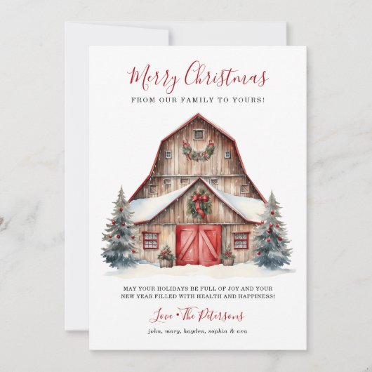 Rustieke Winter Barn Kerstmis Feestdagenkaart (Voorkant)