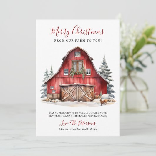 Rustieke Winter Barn Kerstmis Feestdagenkaart (Staand voorkant)