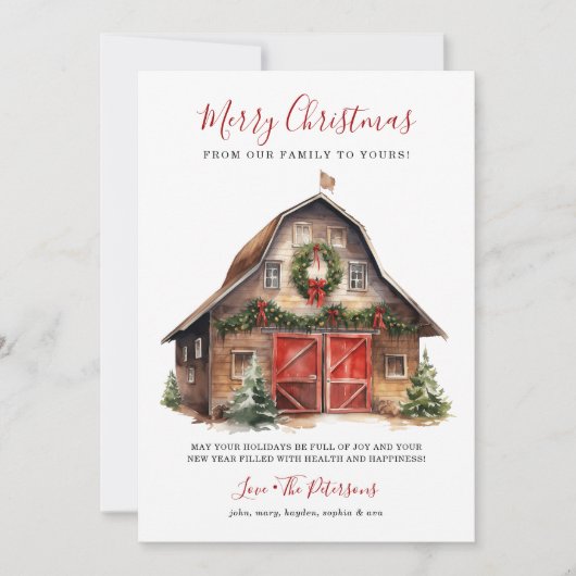 Rustieke Winter Barn Kerstmis Feestdagenkaart (Voorkant)