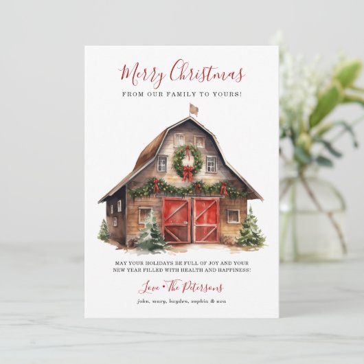 Rustieke Winter Barn Kerstmis Feestdagenkaart (Staand voorkant)
