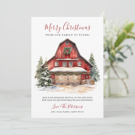 Rustieke Winter Barn Kerstmis Feestdagenkaart (Staand voorkant)