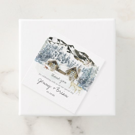 Rustieke Winter Berg Bruiloft Dank u Cadeau Labels (In situ)