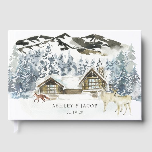 Rustieke Winter Berg Bruiloft Gast Gastenboek (Voorkant)
