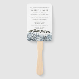 Rustieke Winter Berg Trouwprogramma Hand Fan Handwaaier