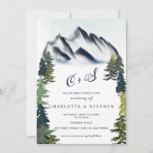Rustieke winter bergen bos foto bruiloft kaart (Voorkant)