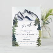 Rustieke winter bergen bos foto bruiloft kaart (Staand voorkant)