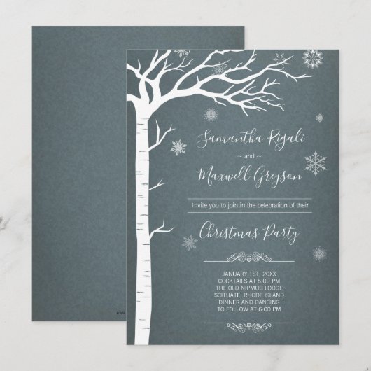 Rustieke Winter Berk Boom Kerstmis Kaart (Voorkant / Achterkant)