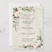 Rustieke Winter Berk Kalligrafie Botanische bruilo Kaart (Voorkant)