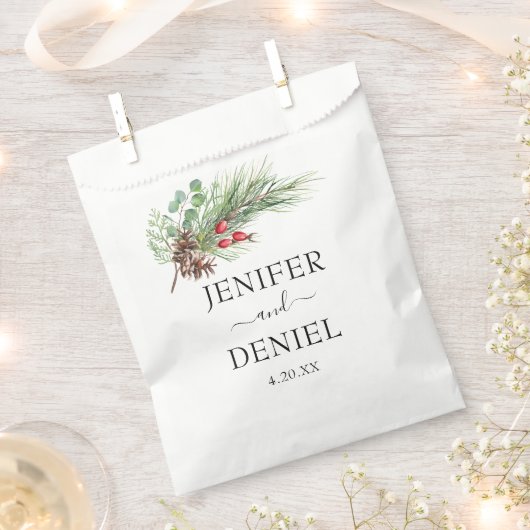 Rustieke Winter Berry Pine Greenery bruiloft Bedankzakje (Geknipt)