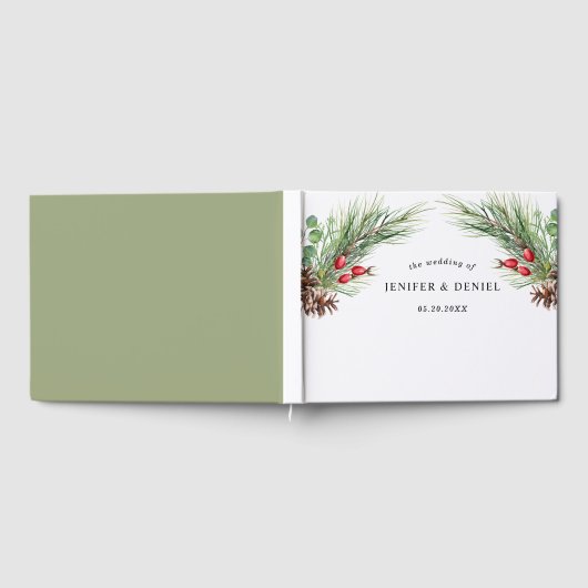 Rustieke Winter Berry Pine Greenery bruiloft Gastenboek (Volledig)