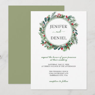 Rustieke Winter Berry Pine Greenery bruiloft Kaart