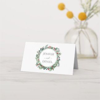 Rustieke Winter Berry Pine Greenery bruiloft Plaatskaartje