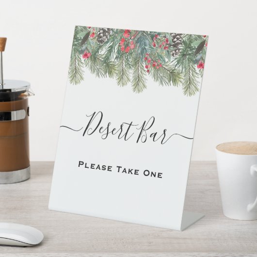 Rustieke Winter Berry Pine Greenery bruiloft Reclamebord Met Voetstuk (Insitu)